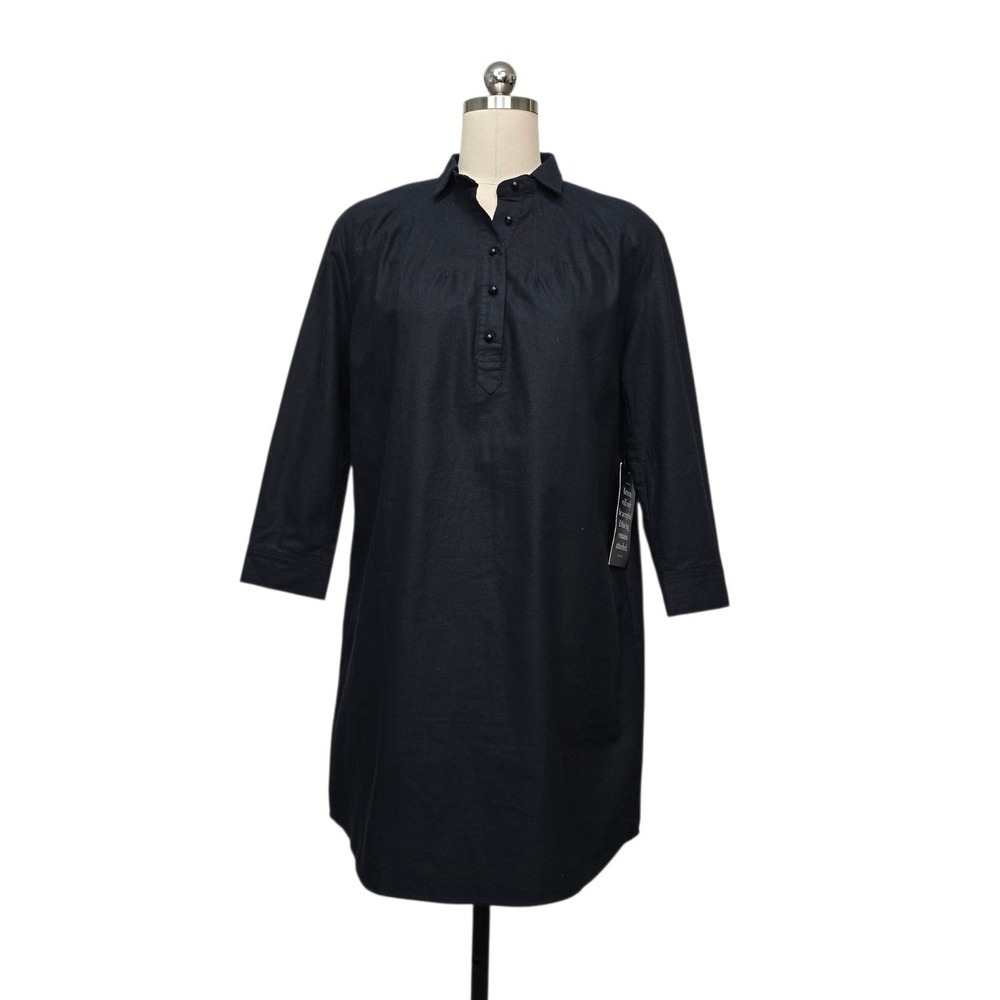 Pomander Place Black 3/4 Sleeve Collared Button Front Shirt Dress XS New
